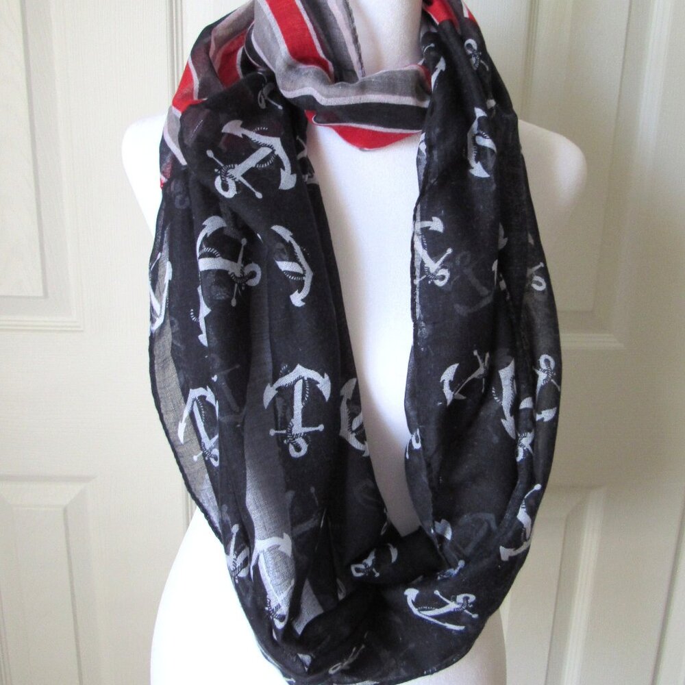 EMPORIO ENZO Sling Scarf Coastal Grandma Anchors Sailing Polyester Sheer Light